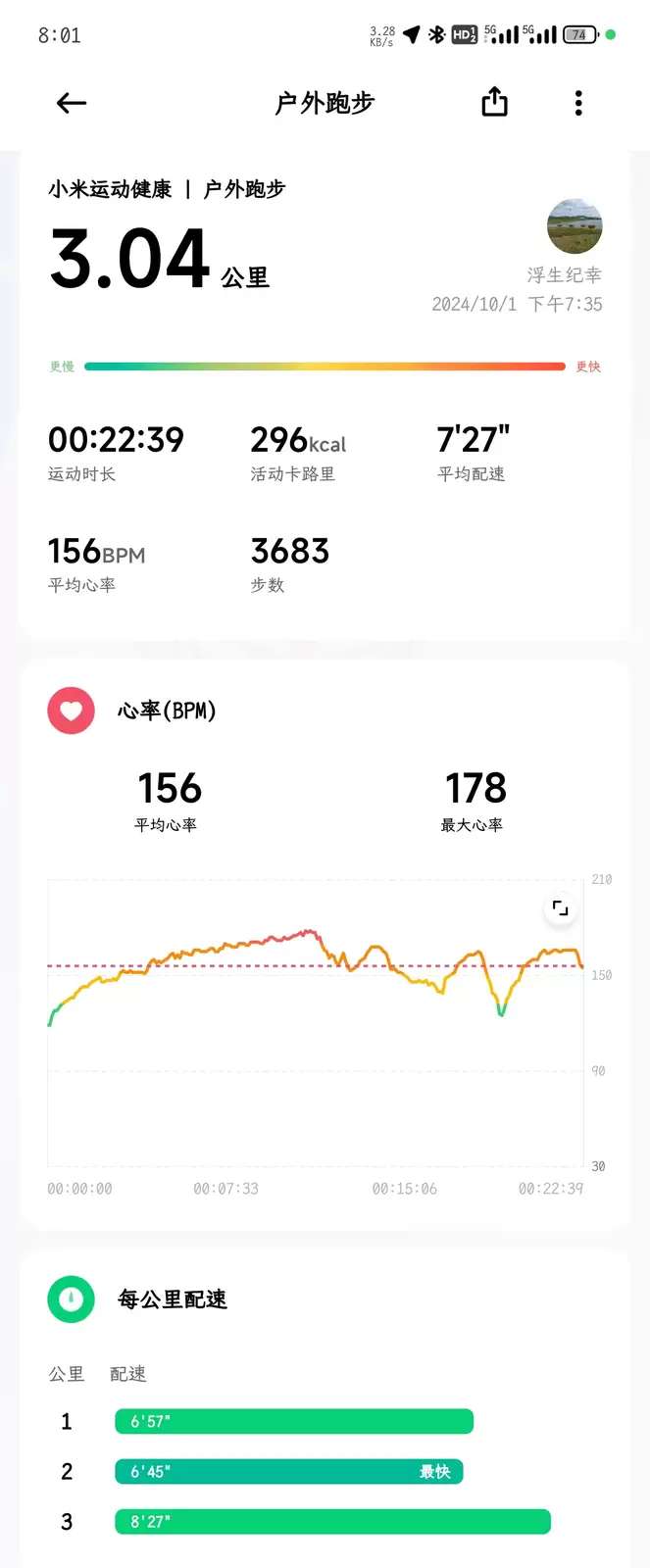 2024年10月01日慢跑3.04公里